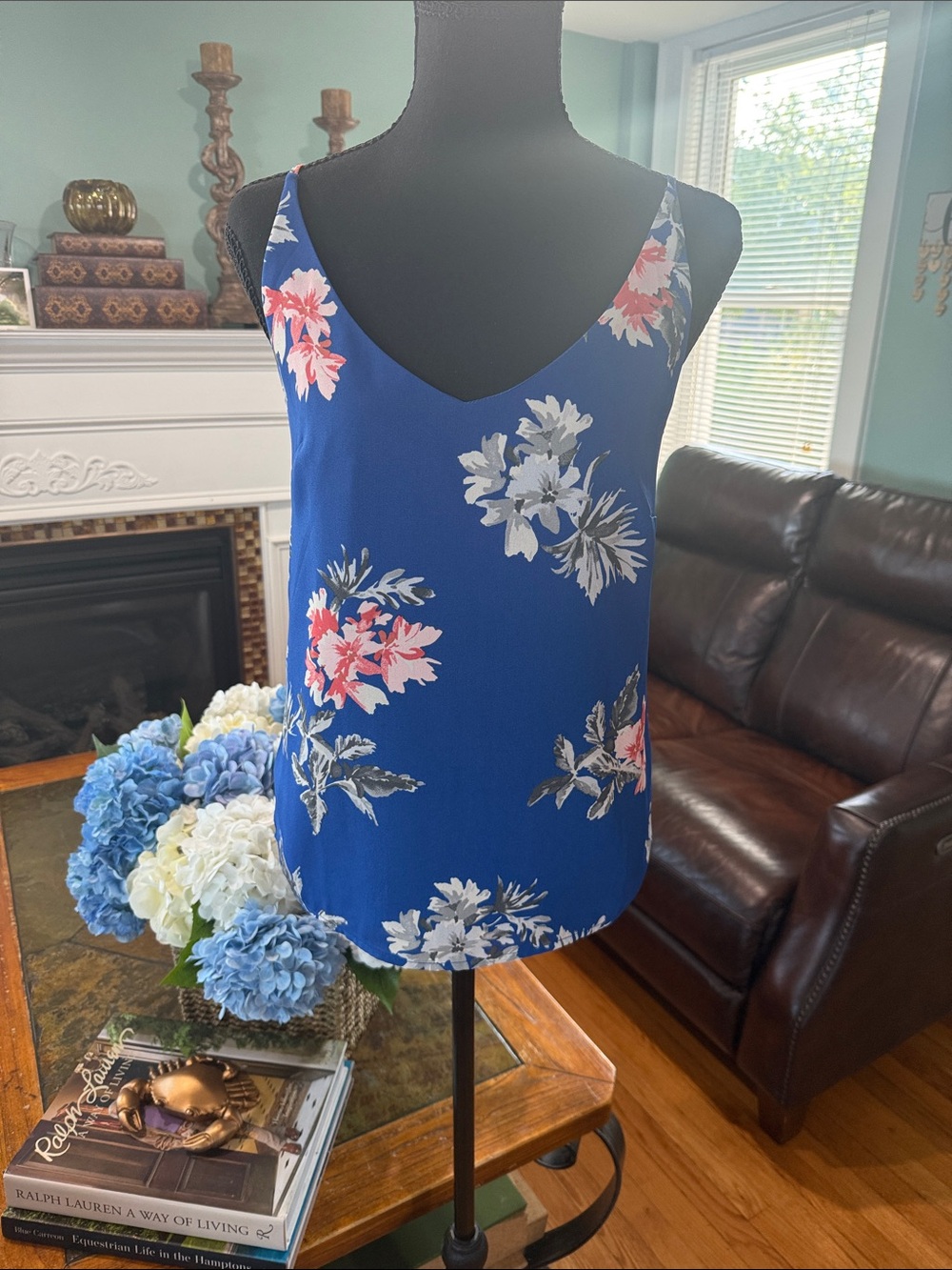 Banana Republic Royal Blue Floral V-Neck Tank